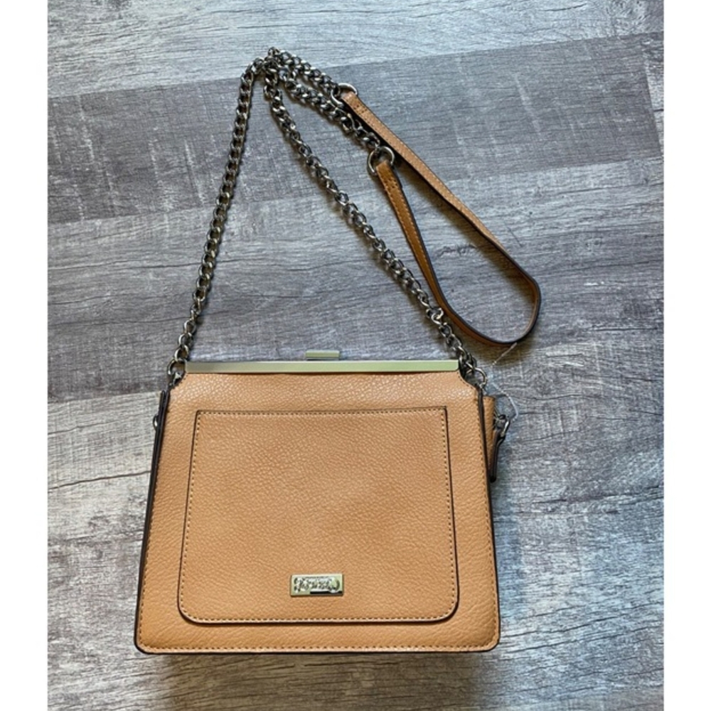 Vintage Carlos by Carlos Santana Tan Crossbody Bag w/Chain Strap. Check It Out.